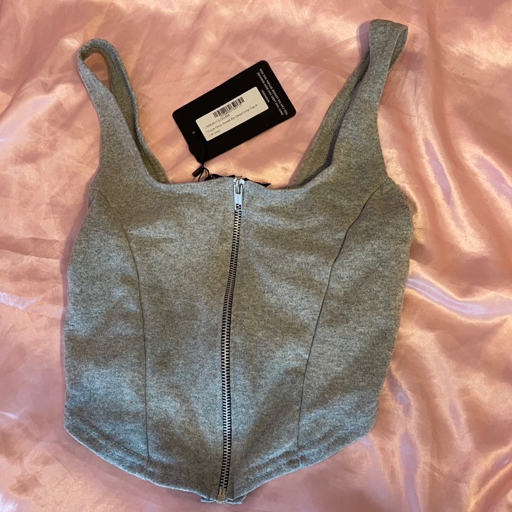 Pretty little thing grey zip detail crop top US size 2
